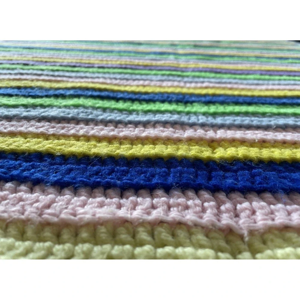 Vintage Handmade Baby Blanket Pink‎ Blue Purple Green Yellow Crochet 30x35
